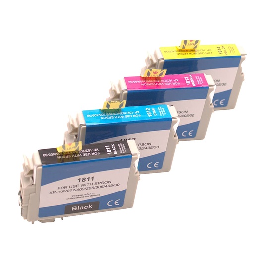 ⬛🟦🟥🟨Compatible 18XL BK C M Y kit 4 cartouches ( Remplace Epson 18 BK, C, M, Y, 18XL BK, C, M, Y )