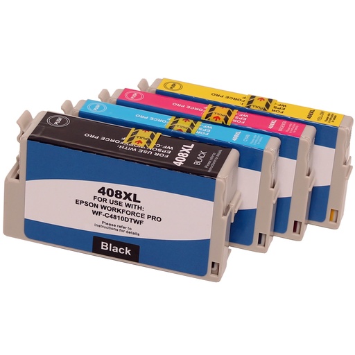 ⬛🟦🟥🟨Compatible 408XL BK C M Y kit 4 cartouches ( Remplace Epson 408 BK, C, M, Y, 408XL BK, C, M, Y )